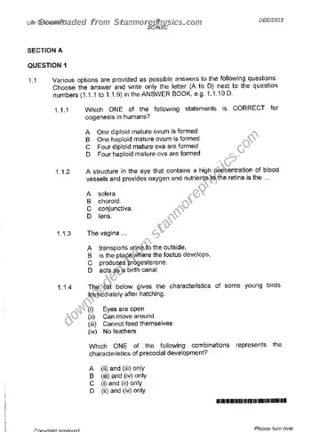 Life Sciences Grade 12 June 2022 Paper 1 (National DBE) question paper, first page of questions