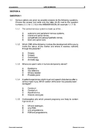 Life Sciences Grade 12 June 2022 question paper, first page of questions
