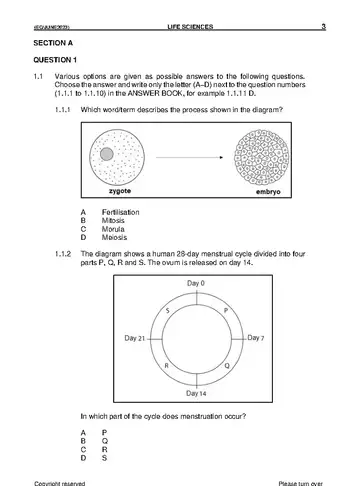 Life Sciences Grade 12 June 2023 question paper, first page of questions