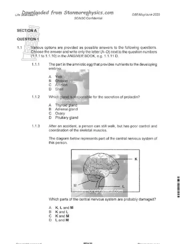 Life Sciences Grade 12 May/June 2025 Paper 1 (National DBE) question paper, first page of questions