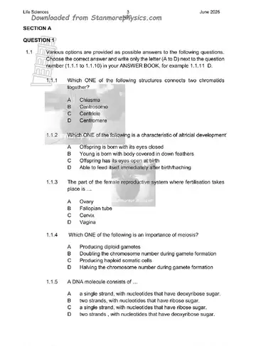 Life Sciences Grade 12 June 2026 (KwaZulu-Natal) question paper, first page of questions