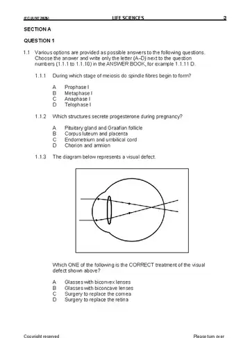 Life Sciences Grade 12 June 2026 question paper, first page of questions