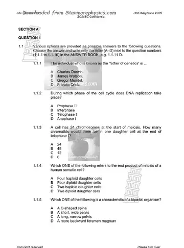Life Sciences Grade 12 May/June 2026 Paper 2 (National DBE) question paper, first page of questions