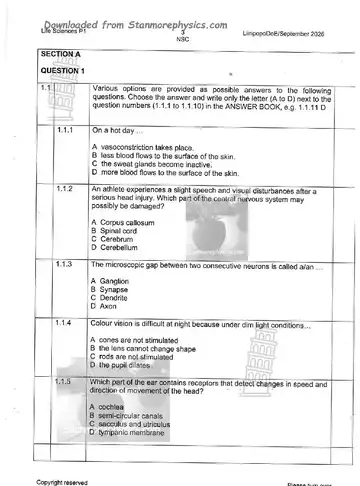 Life Sciences Grade 12 September Trial 2026 Paper 1 (Limpopo) question paper, first page of questions