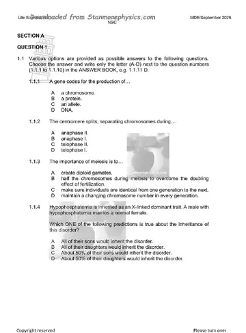 Life Sciences Grade 12 September Trial 2026 Paper 2 (Mpumalanga) question paper, first page of questions