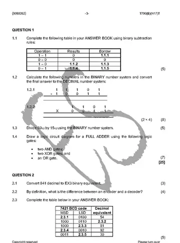 Logic Systems N2 November 2016 question paper, first page of questions