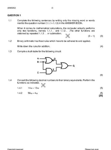 Logic Systems N2 August 2021 question paper, first page of questions