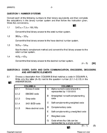 Logic Systems N3 April 2019 question paper, first page of questions