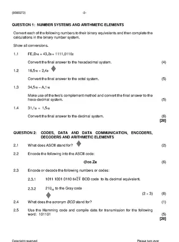 Logic Systems N3 August 2021 question paper, first page of questions