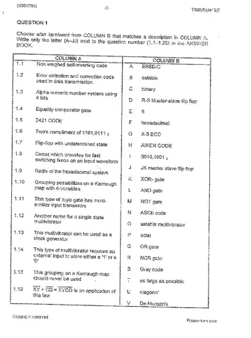 Logic Systems N4 November 2013 question paper, first page of questions