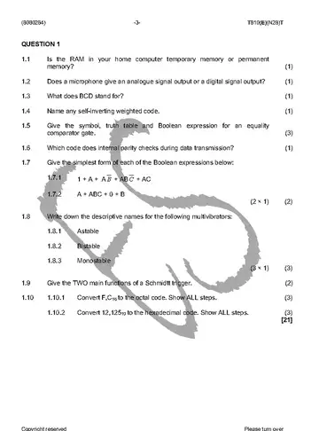 Logic Systems N4 November 2016 question paper, first page of questions