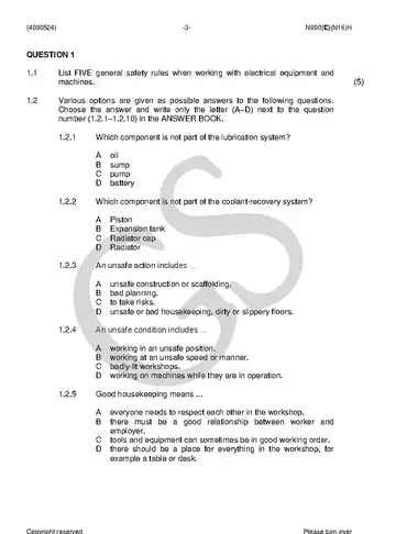 Maintenance Management Farming N4 November 2018 question paper, first page of questions