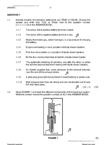 Maintenance Management N5 November 2019 question paper, first page of questions