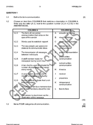 Management Communication N4 June 2016 Paper 2 question paper, first page of questions