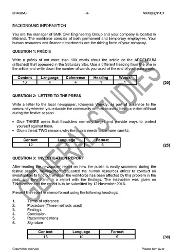 Management Communication N4 November 2016 Paper 1 question paper, first page of questions
