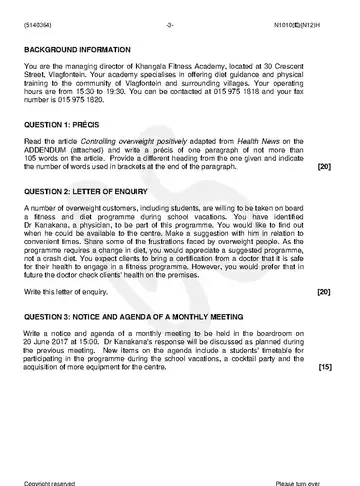Management Communication N4 November 2018 Paper 1 question paper, first page of questions
