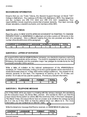 Management Communication N4 November 2022 Paper 1 question paper, first page of questions