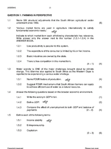 Management Farming N4 November 2019 question paper, first page of questions