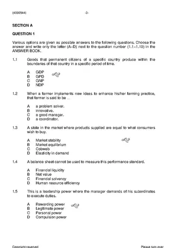 Management Farming N4 November 2020 question paper, first page of questions