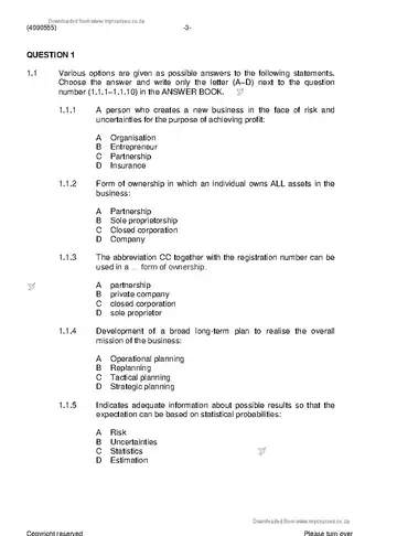 Management N5 June 2019 question paper, first page of questions