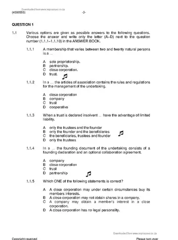 Management N5 June 2021 question paper, first page of questions