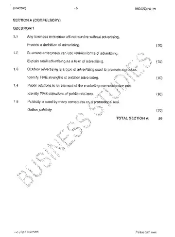 Marketing Communication N6 November 2013 question paper, first page of questions
