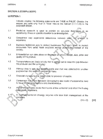 Marketing Management N4 November 2014 question paper, first page of questions