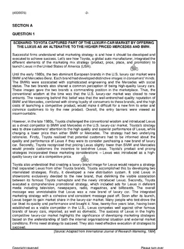 Marketing Management N6 November 2020 question paper, first page of questions