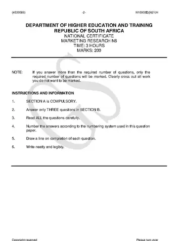 Marketing Research N6 November 2018 question paper, first page of questions