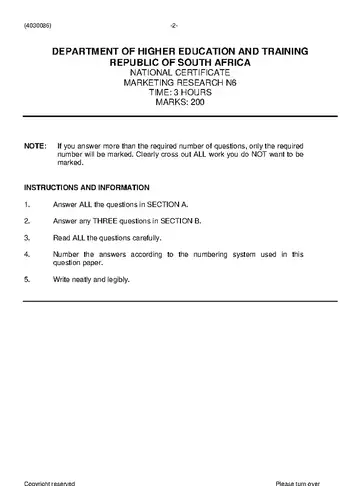 Marketing Research N6 November 2019 question paper, first page of questions