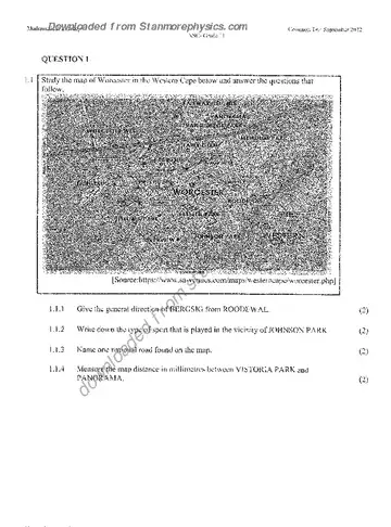 Mathematical Literacy Grade 11 September 2022 question paper, first page of questions