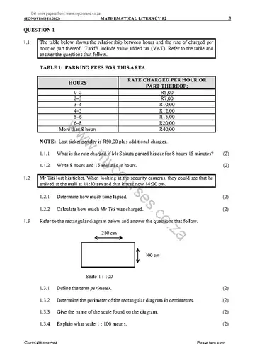 Mathematical Literacy Grade 11 November 2022 Paper 2 question paper, first page of questions