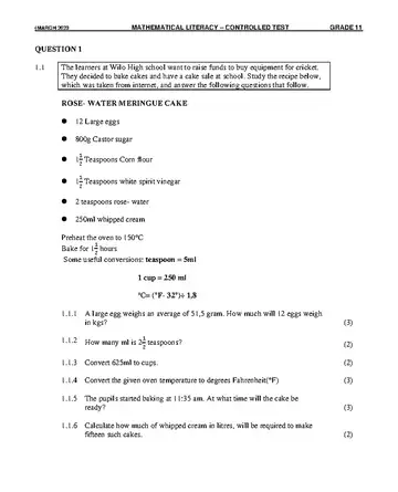 Mathematical Literacy Grade 11 March Common Test 2023 question paper, first page of questions
