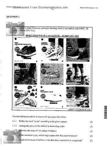 Mathematical Literacy Grade 12 March Test 2022 question paper, first page of questions