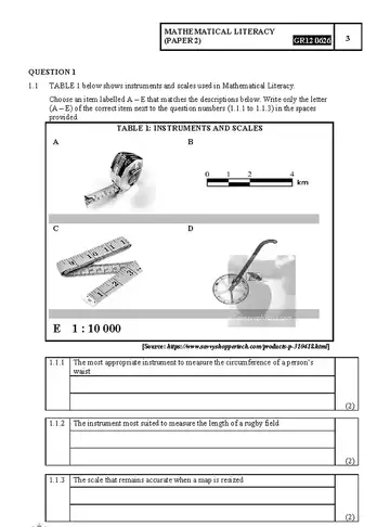 Mathematical Literacy Grade 12 June 2026 Paper 2 (Gauteng) question paper, first page of questions