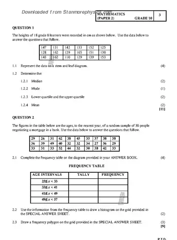 Mathematics Grade 10 November 2022 Paper 2 (Gauteng) question paper, first page of questions