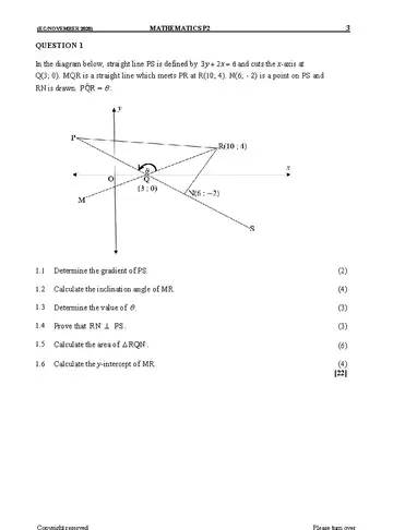 Mathematics Grade 11 November 2020 Paper 2 question paper, first page of questions