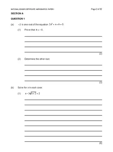 IEB Mathematics Grade 12 November 2019 Paper 1 (IEB) question paper, first page of questions