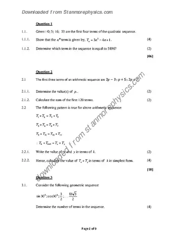 Mathematics Grade 12 March Test 2022 (Limpopo) question paper, first page of questions