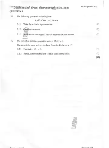 Mathematics Grade 12 September Trial 2023 Paper 1 (Mpumalanga) question paper, first page of questions