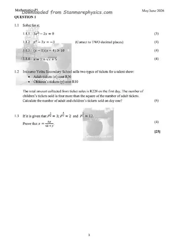 Mathematics Grade 12 June 2026 Paper 1 (Western Cape) question paper, first page of questions
