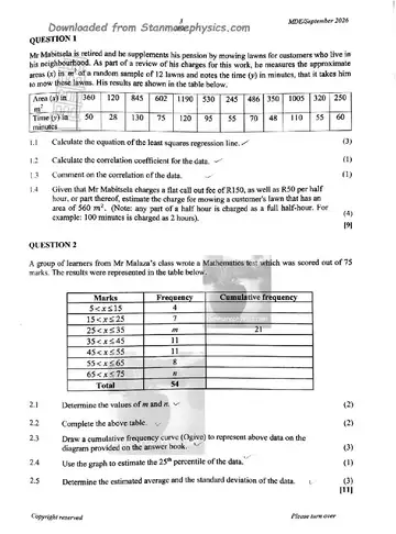 Mathematics Grade 12 September Trial 2026 Paper 2 (Mpumalanga) question paper, first page of questions