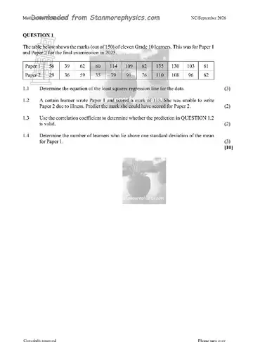 Mathematics Grade 12 September Trial 2026 Paper 2 (Northern Cape) question paper, first page of questions