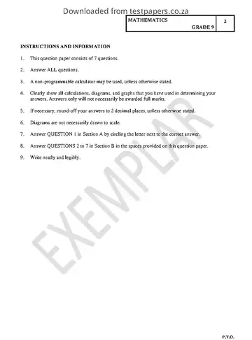 Mathematics Grade 9 June 2022 question paper, first page of questions