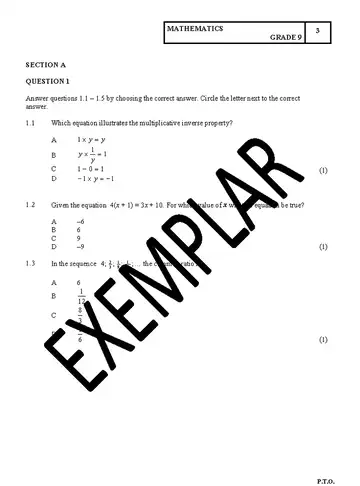 Mathematics Grade 9 June 2023 question paper, first page of questions