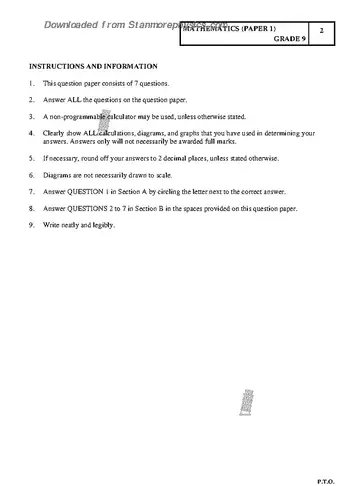 Mathematics Grade 9 June 2024 Paper 1 (Gauteng) question paper, first page of questions