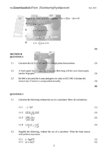 Mathematics Grade 9 June 2025 question paper, first page of questions