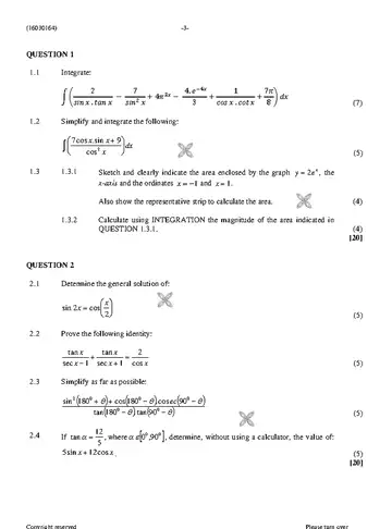 Mathematics N4 August 2021 question paper, first page of questions