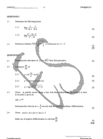Mathematics N5 November 2016 question paper, first page of questions
