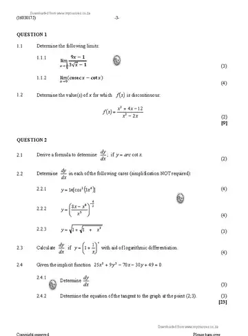 Mathematics N5 April 2020 question paper, first page of questions